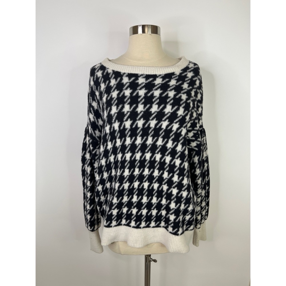 LOFT Houndstooth Balloon Sleeves Nylon Round Neck Sweater